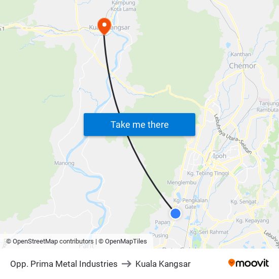 Opp. Prima Metal Industries to Kuala Kangsar map