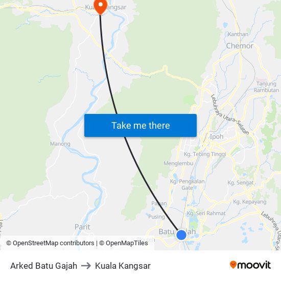 Arked Batu Gajah to Kuala Kangsar map