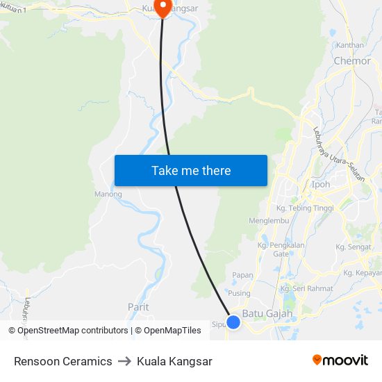 Rensoon Ceramics to Kuala Kangsar map