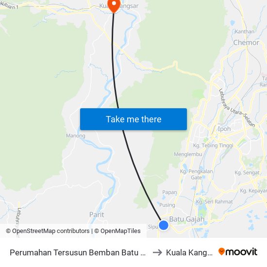 Perumahan Tersusun Bemban Batu Gajah to Kuala Kangsar map