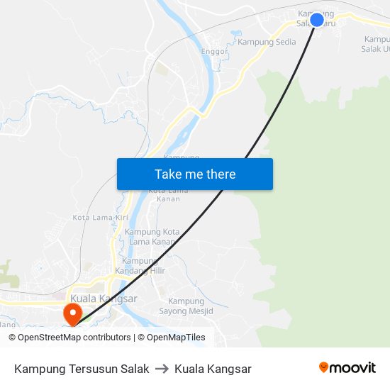 Kampung Tersusun Salak to Kuala Kangsar map