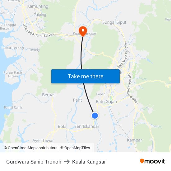 Gurdwara Sahib Tronoh to Kuala Kangsar map