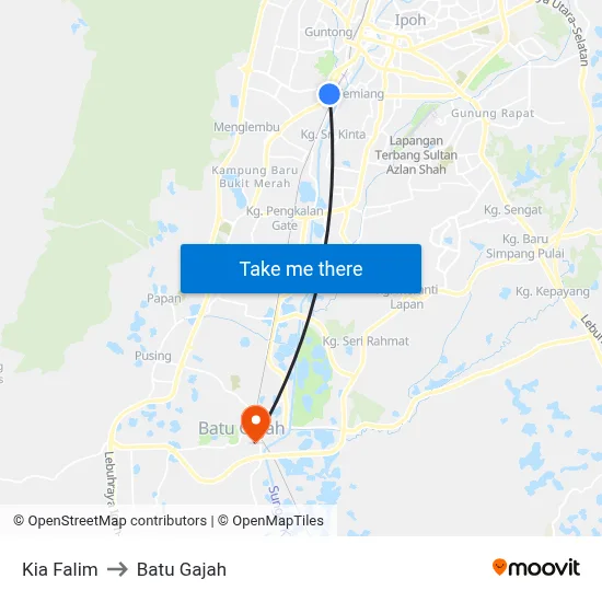 Kia Falim to Batu Gajah map