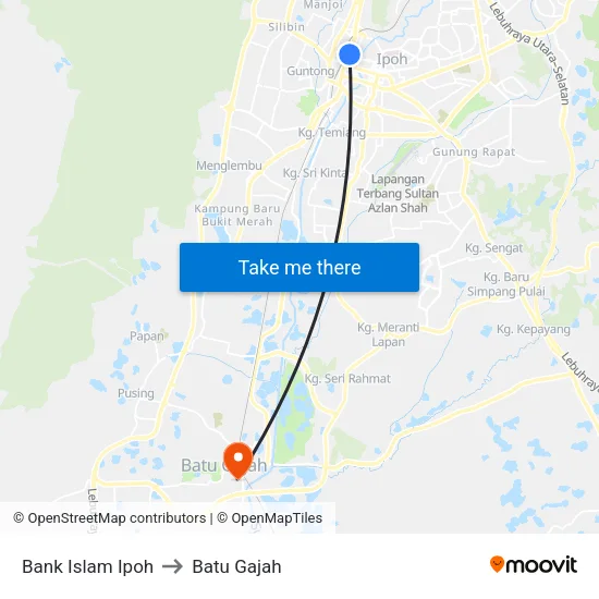 Bank Islam Ipoh to Batu Gajah map