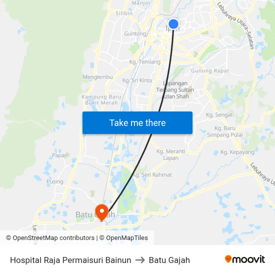 Hospital Raja Permaisuri Bainun to Batu Gajah map