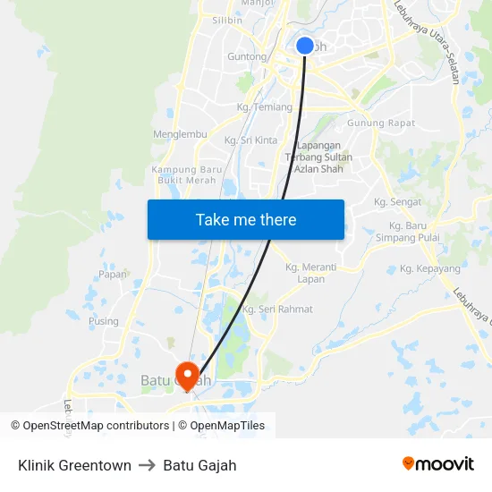 Klinik Greentown to Batu Gajah map