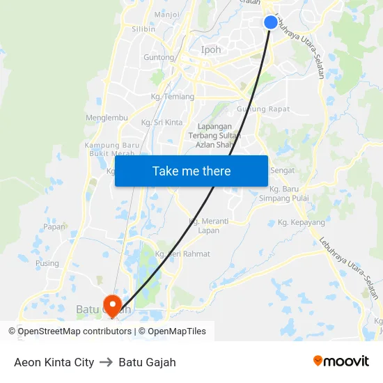 Aeon Kinta City to Batu Gajah map