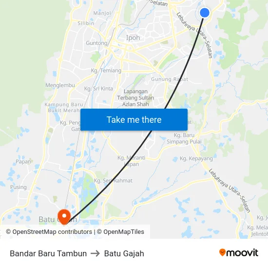 Bandar Baru Tambun to Batu Gajah map
