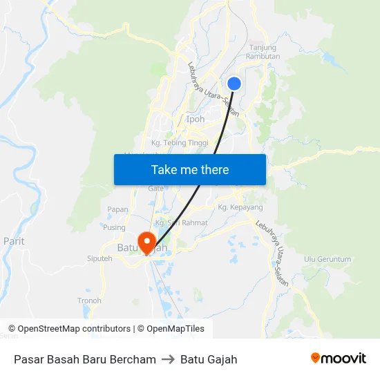 Pasar Basah Baru Bercham to Batu Gajah map