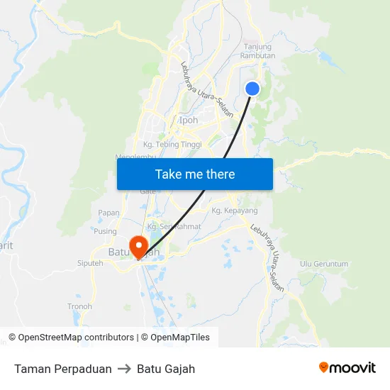 Taman Perpaduan to Batu Gajah map