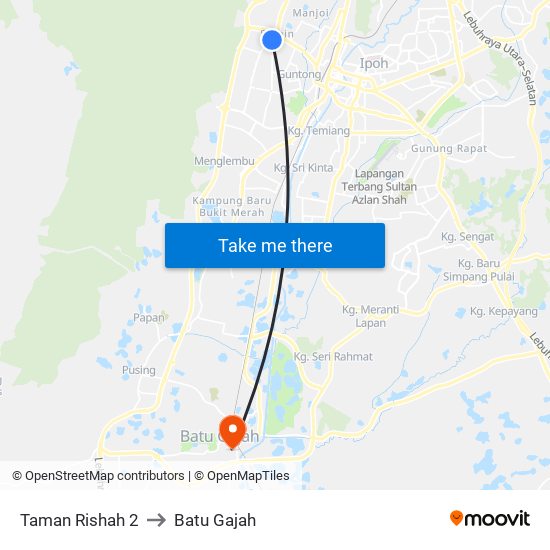 Taman Rishah 2 to Batu Gajah map