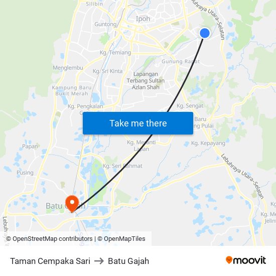 Taman Cempaka Sari to Batu Gajah map