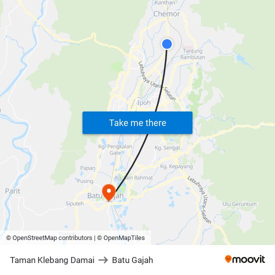 Taman Klebang Damai to Batu Gajah map