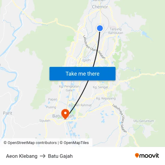 Aeon Klebang to Batu Gajah map