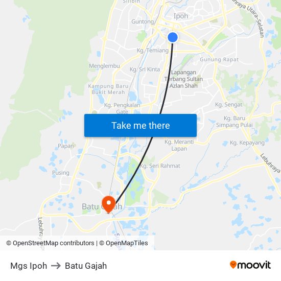 Mgs Ipoh to Batu Gajah map