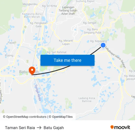 Taman Seri Raia to Batu Gajah map
