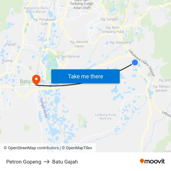 Petron Gopeng to Batu Gajah map