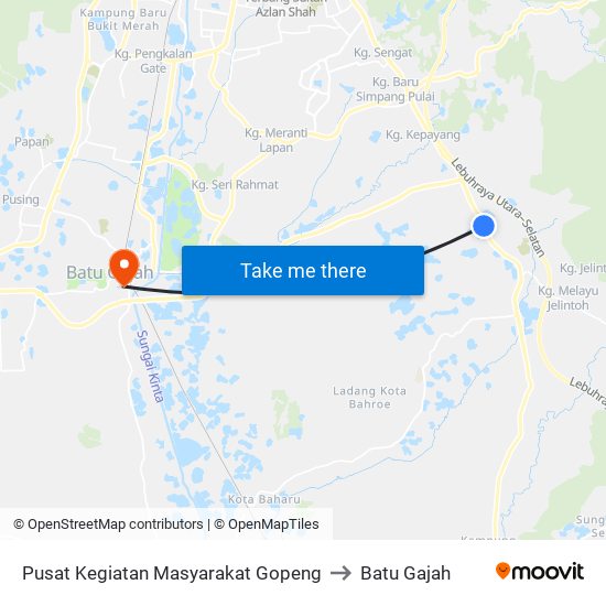 Pusat Kegiatan Masyarakat Gopeng to Batu Gajah map