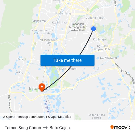 Taman Song Choon to Batu Gajah map