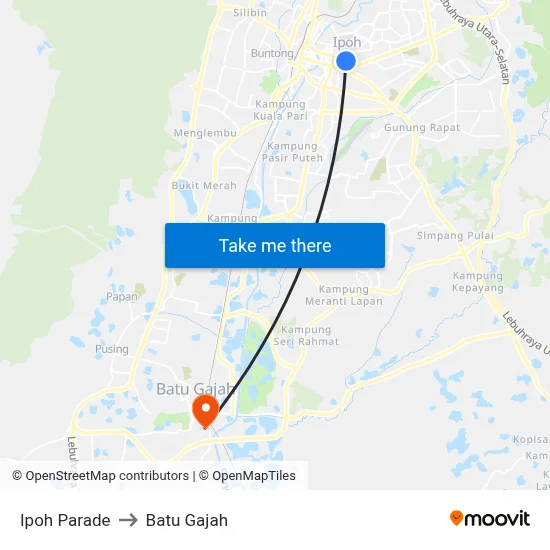 Ipoh Parade to Batu Gajah map