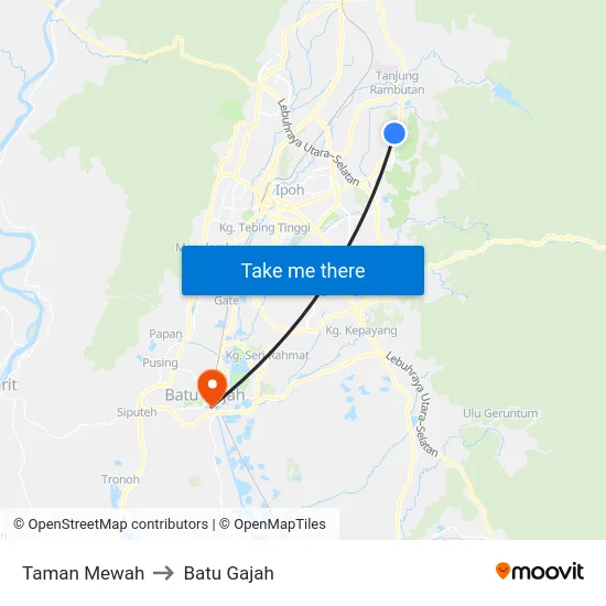 Taman Mewah to Batu Gajah map