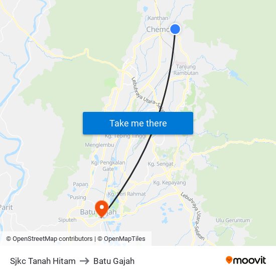 Sjkc Tanah Hitam to Batu Gajah map