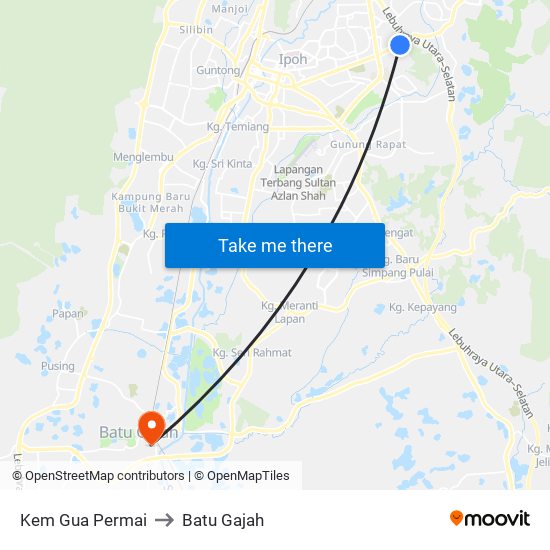 Kem Gua Permai to Batu Gajah map