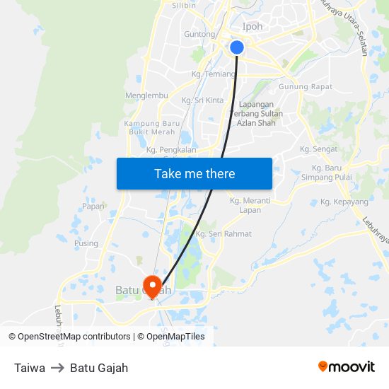 Taiwa to Batu Gajah map