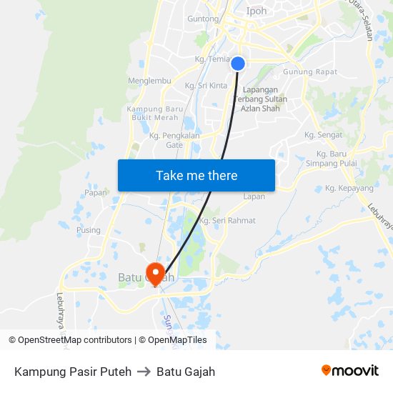 Kampung Pasir Puteh to Batu Gajah map