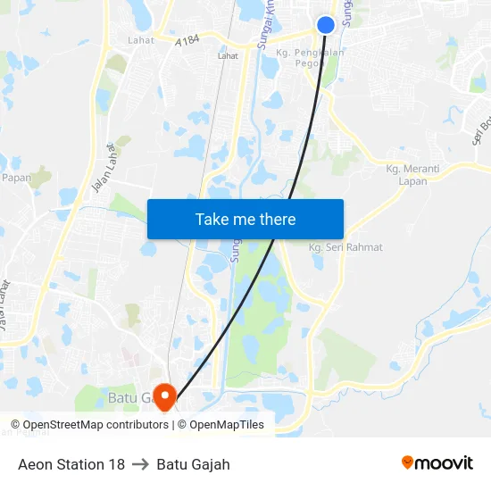 Aeon Station 18 to Batu Gajah map