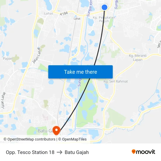 Opp. Tesco Station 18 to Batu Gajah map