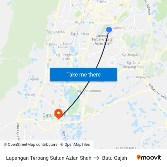 Lapangan Terbang Sultan Azlan Shah to Batu Gajah map