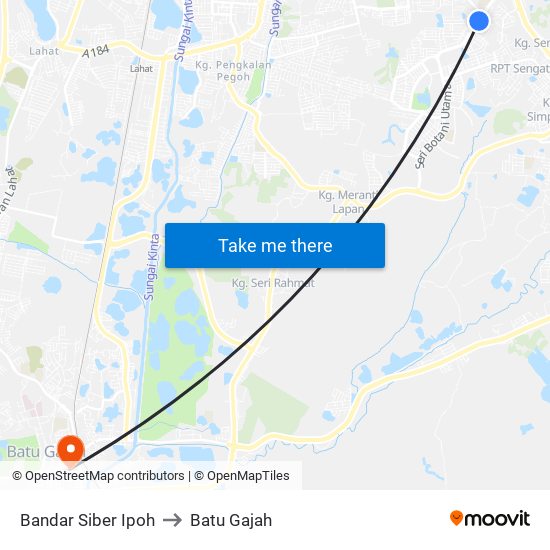 Bandar Siber Ipoh to Batu Gajah map