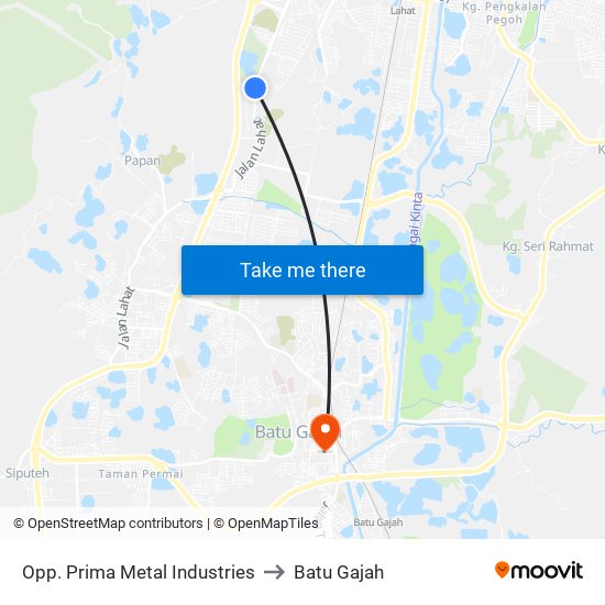 Opp. Prima Metal Industries to Batu Gajah map