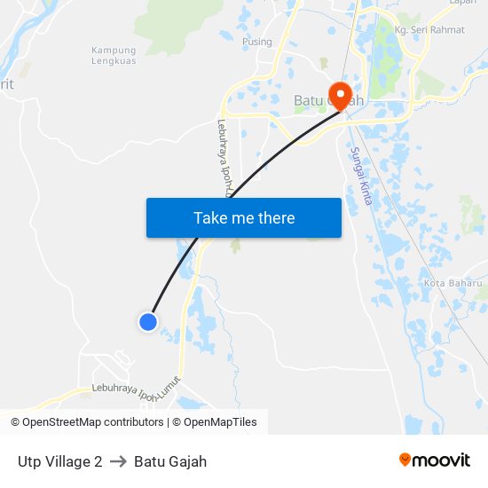 Utp Village 2 to Batu Gajah map