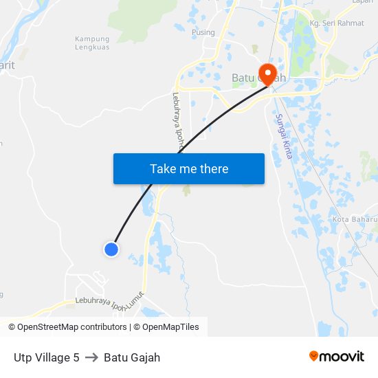Utp Village 5 to Batu Gajah map