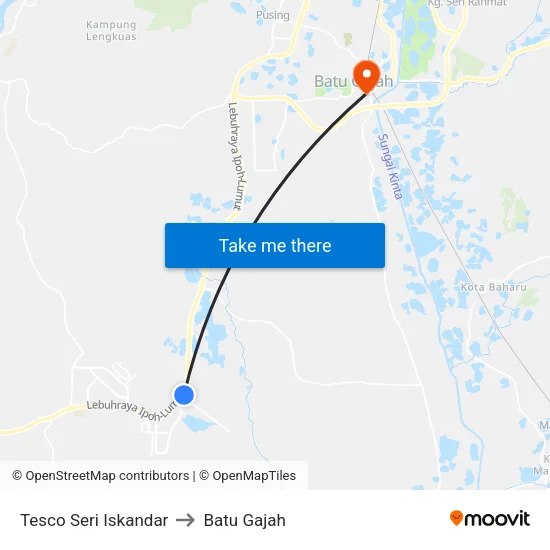Tesco Seri Iskandar to Batu Gajah map