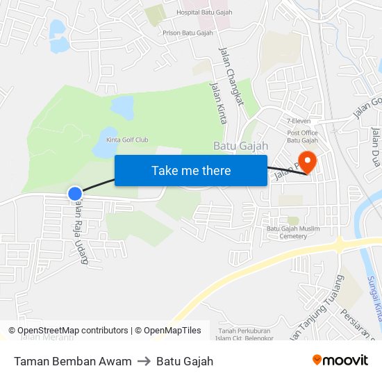 Taman Bemban Awam to Batu Gajah map