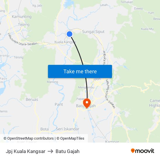 Jpj Kuala Kangsar to Batu Gajah map