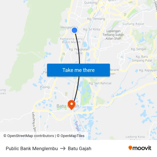 Public Bank Menglembu to Batu Gajah map
