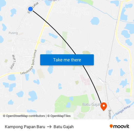 Kampong Papan Baru to Batu Gajah map