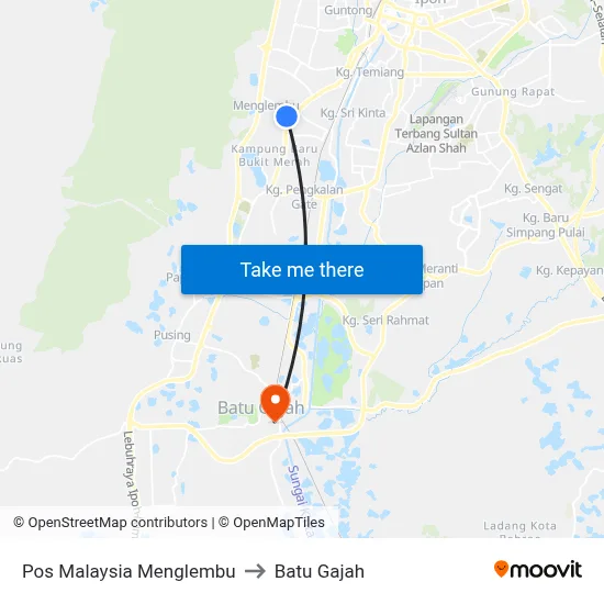 Pos Malaysia Menglembu to Batu Gajah map