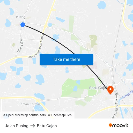 Jalan Pusing to Batu Gajah map