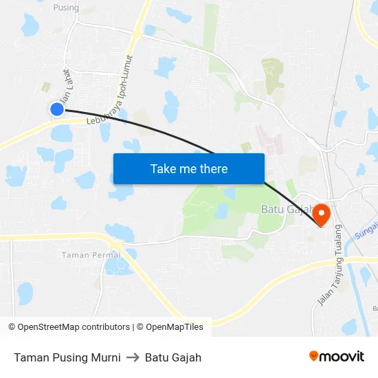 Taman Pusing Murni to Batu Gajah map
