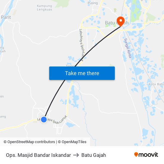 Ops. Masjid Bandar Iskandar to Batu Gajah map