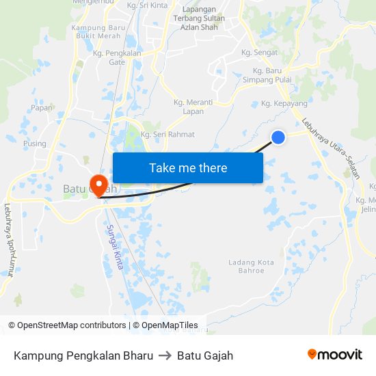 Kampung Pengkalan Bharu to Batu Gajah map