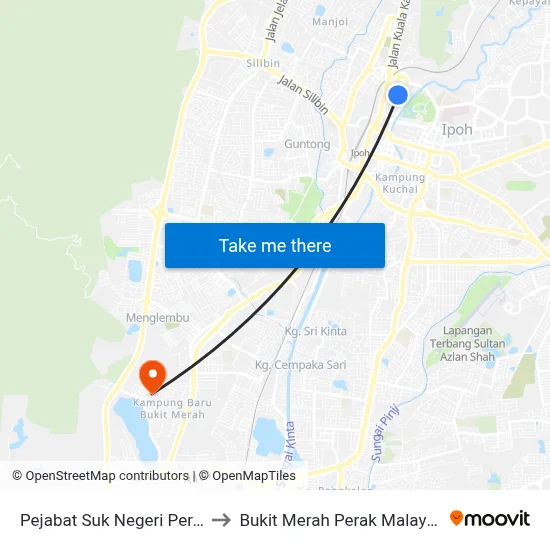 Pejabat Suk Negeri Perak to Bukit Merah Perak Malaysia map
