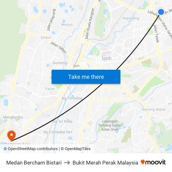 Medan Bercham Bistari to Bukit Merah Perak Malaysia map