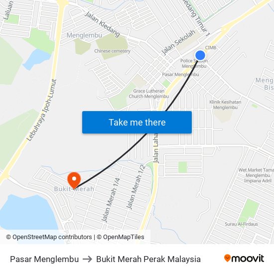 Pasar Menglembu to Bukit Merah Perak Malaysia map