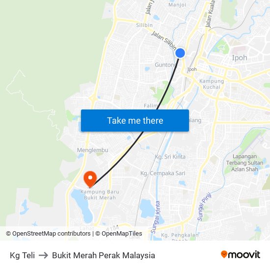 Kg Teli to Bukit Merah Perak Malaysia map